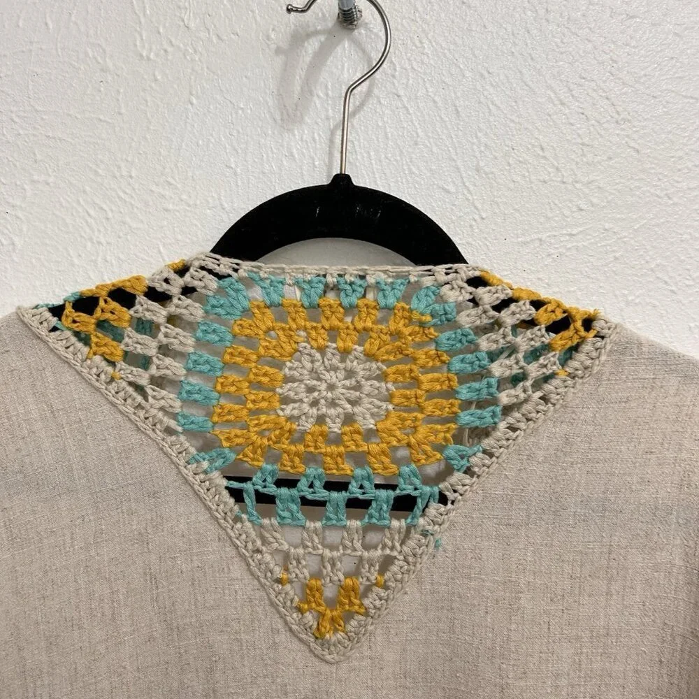 Umgee Crochet Patchwork Kimono Cardigan Oatmeal Open Front Granny core Size L - Picture 8 of 11